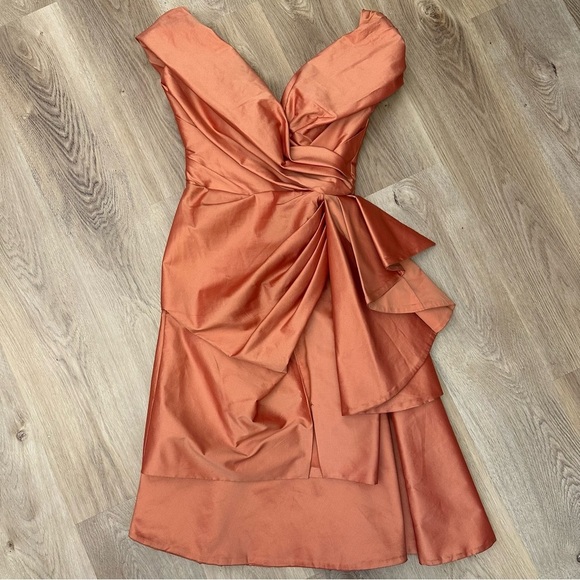 NWT Tarik Ediz Tilda Sunset Orange Asymmetrical Wrap Gown size 40 - Picture 6 of 10